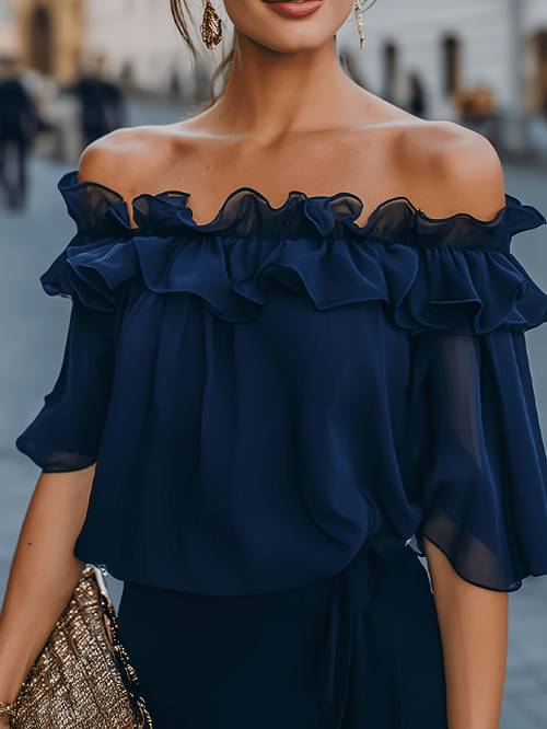 womens off shoulder ruffle trim elegant top asd1