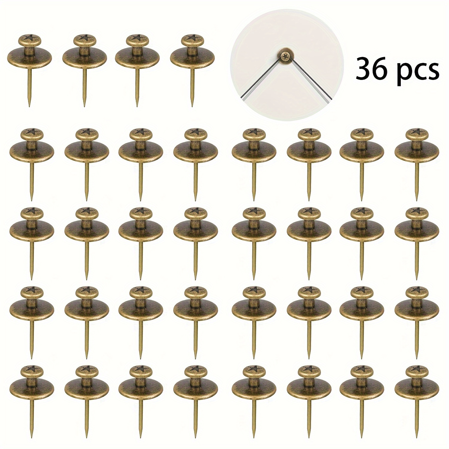 Image of 36pcs Double Headed Picture Hangers Nails Small Head Thumb Tacks Wall Hanging Picture Photo Hanging Hook Pins For Home Office Hanging Picture Photo Decorations (bronze, Black, Silvery, Golden)