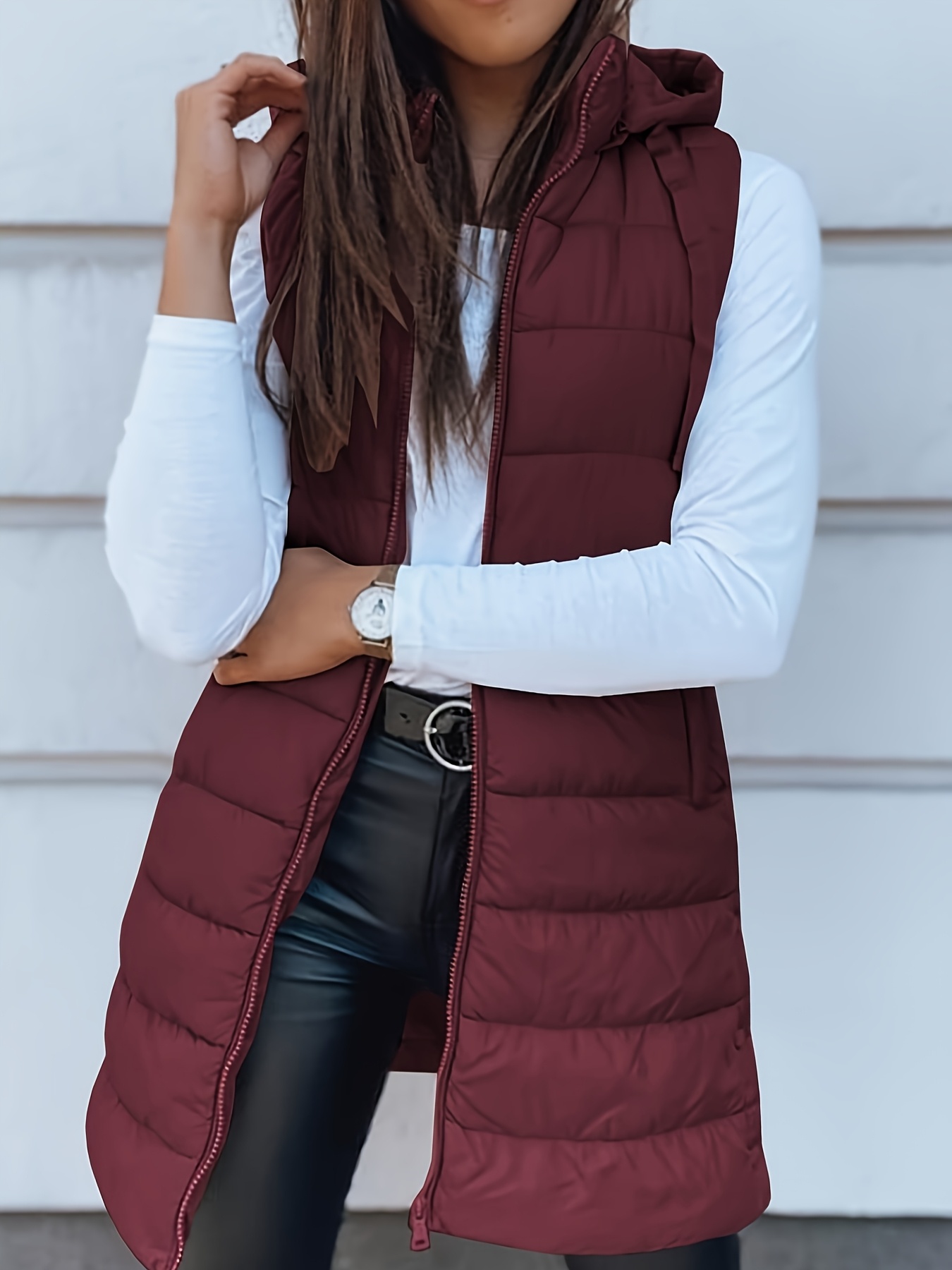 elegant womens thickened warm vest hooded solid color long sleeve polyester   outerwear stylish streetwear   jacket chic streetwear durable outerwea details 27