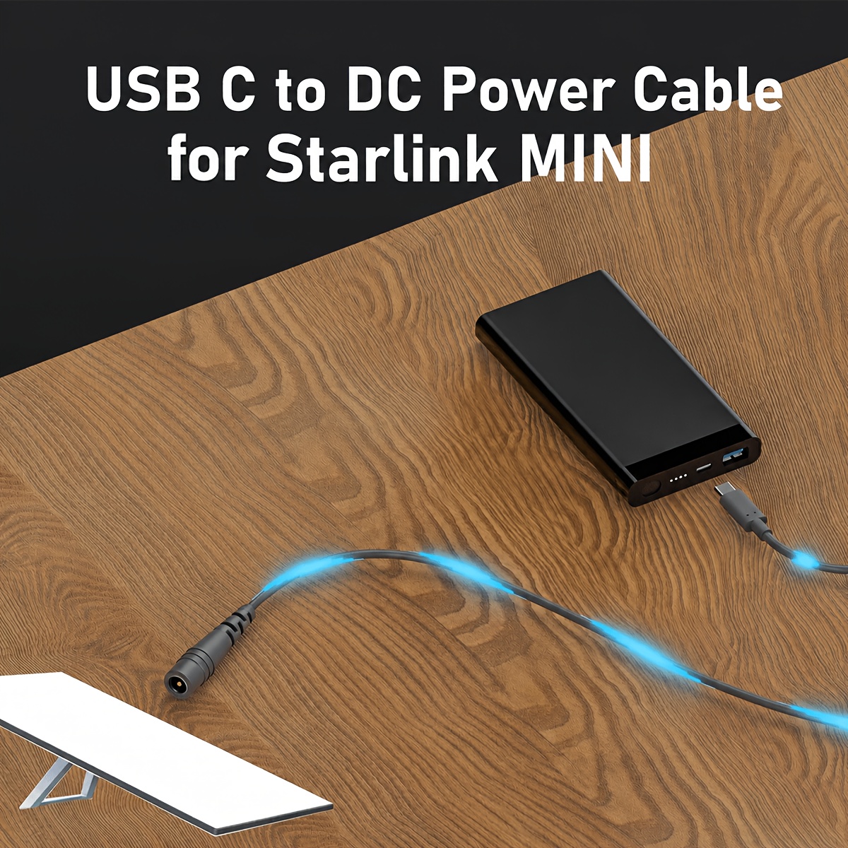 Câble d'alimentation USB C vers DC 5521, cordon d'alimentation Type C 100W, câble de charge 18AWG avec port 5,5 mm x 2,1 mm, câble d'extension d'alimentation extérieur pour terminaux satellites portables, pour Starlink Mini, camping, alimentation de secours, essentiel technologique pour la rentrée