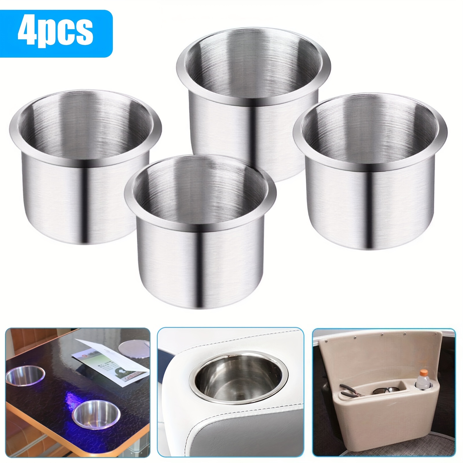 TEMU 4pcs Stainless Steel Cup Holder, Anti-corrosion & Tough, Silver, For Auto Truck Marine Camper Rv Universal