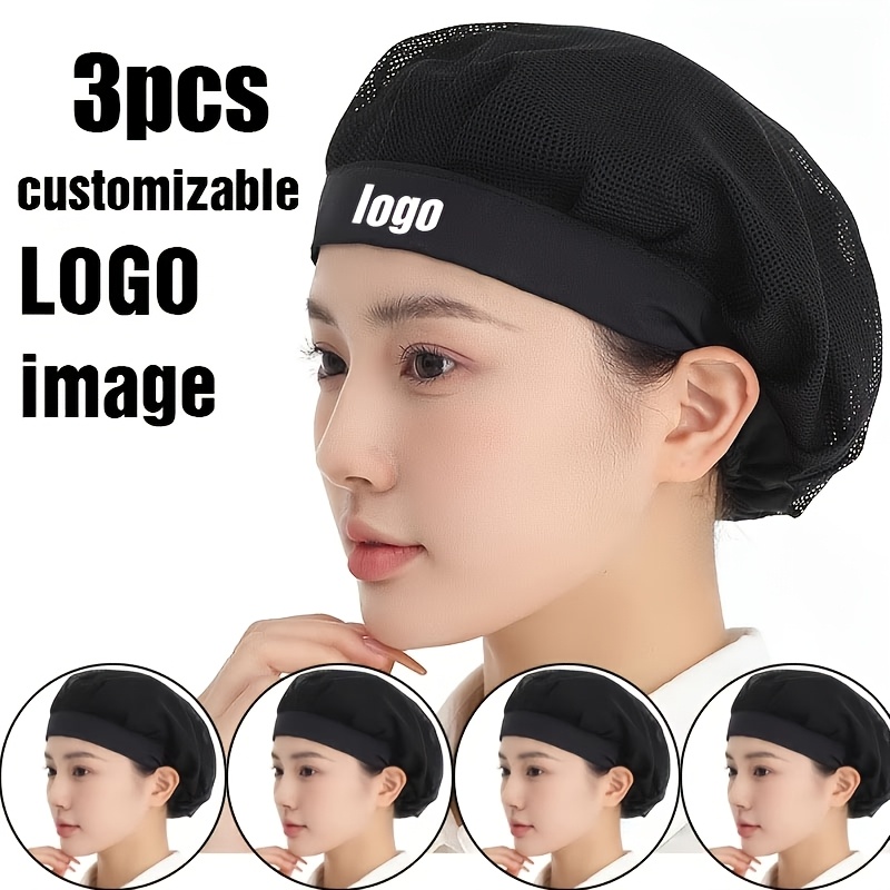 TEMU 3pcs Chef Hats, Women's Wide Brim Breathable Net Caps, Workshop Work Hats, Breathable Comfortable No Brim, With Elastic Headband Adjustable,