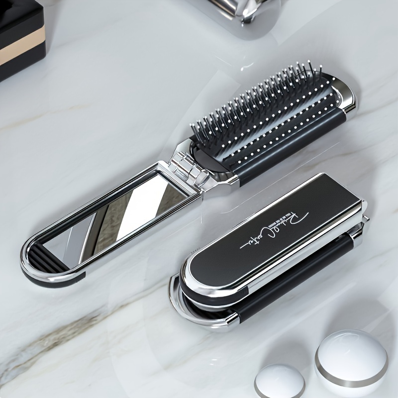 

Portable Folding Hair Brush With Mirror - Anti-static, Drawable Mirror-mini Travel Size, Abs Plastic Handle, Suitable For All Hair Types