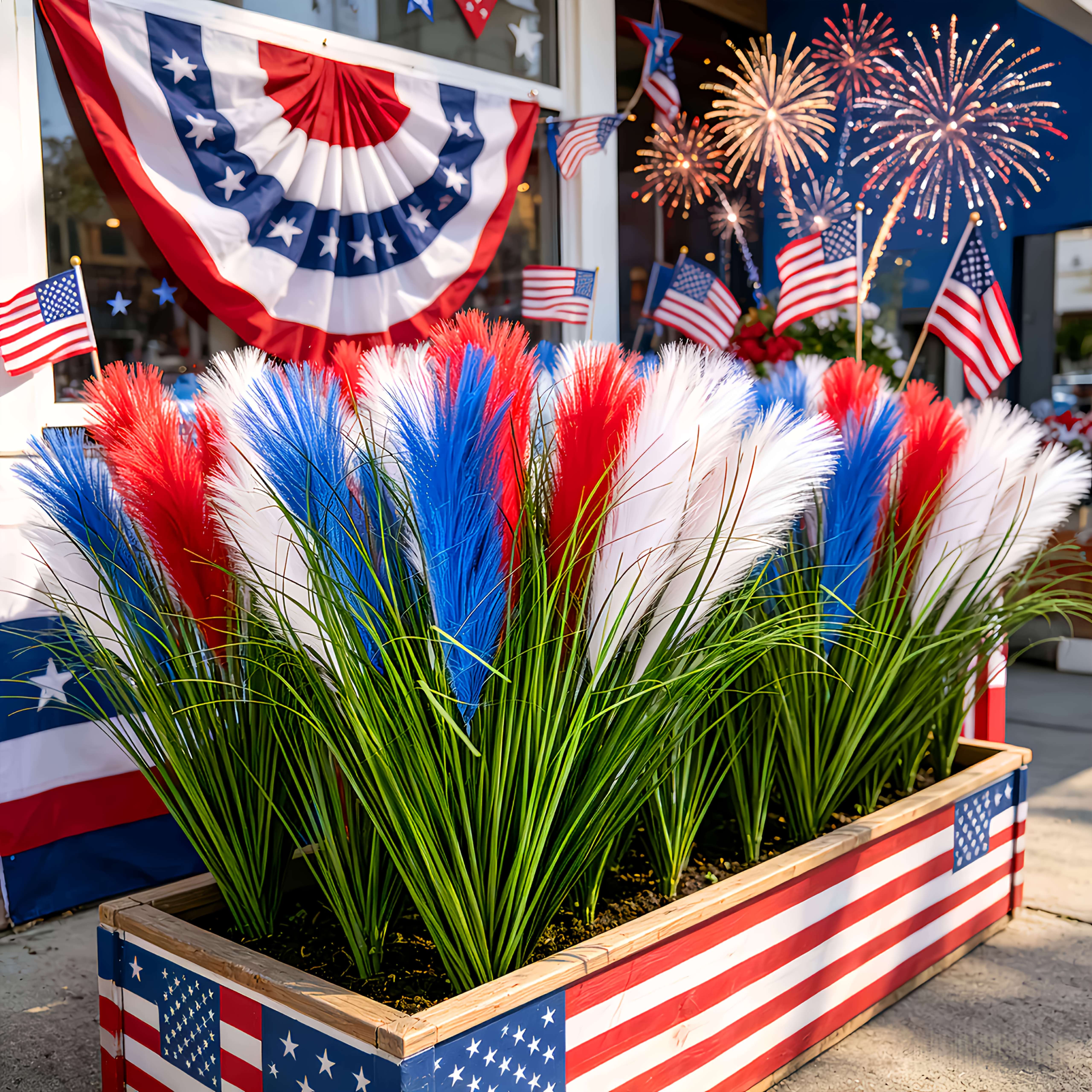 3er-Set - Groe, hochstehende, patriotische knstliche Blumen - Wei + Rot  + Blau Schilfblumenstrau, Outdoor-Simulationsblumen Schilfgras,  realistische knstliche Bodendekoration