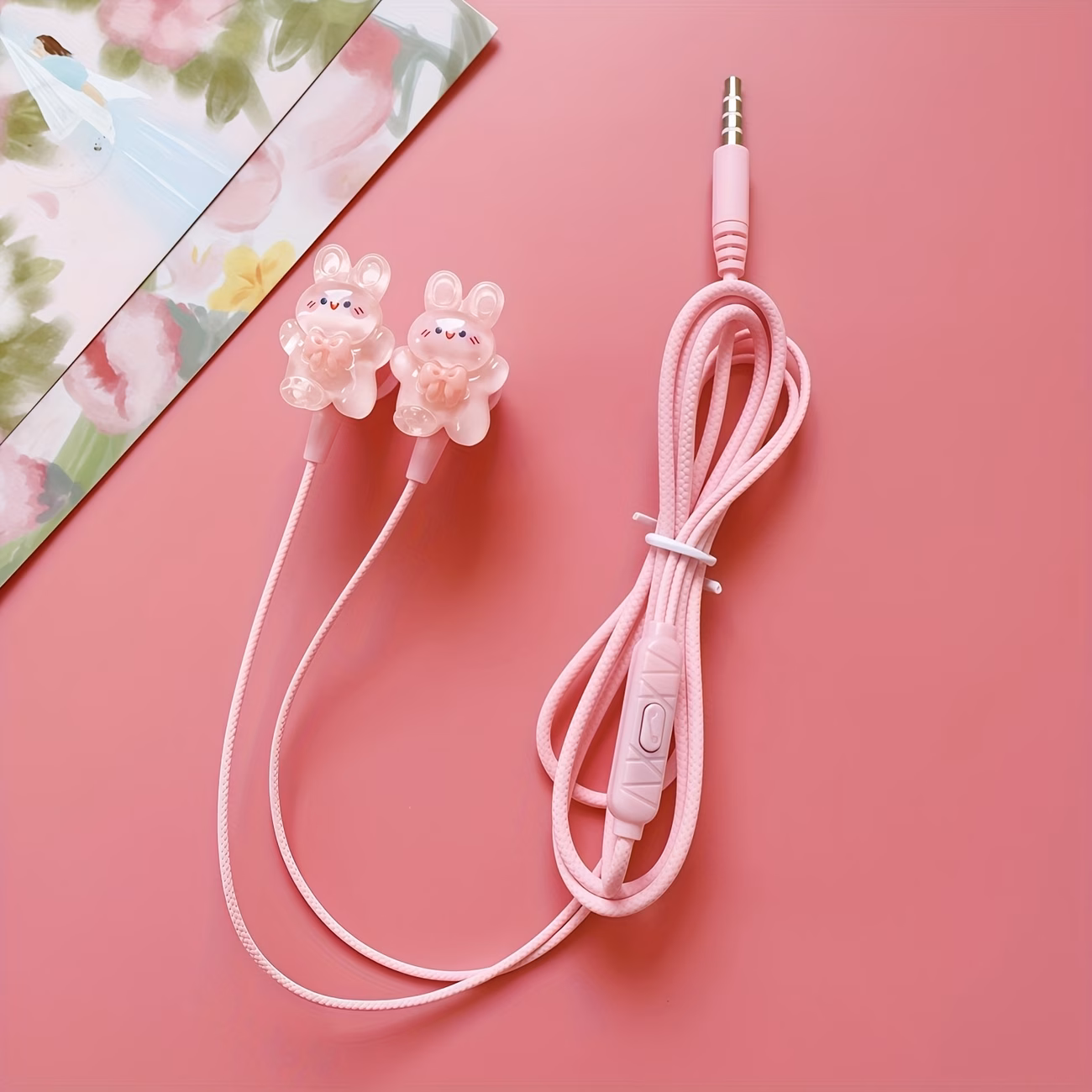 Pink Wired Headphones with Cute DIY Cartoon Jewelry, New Wired...