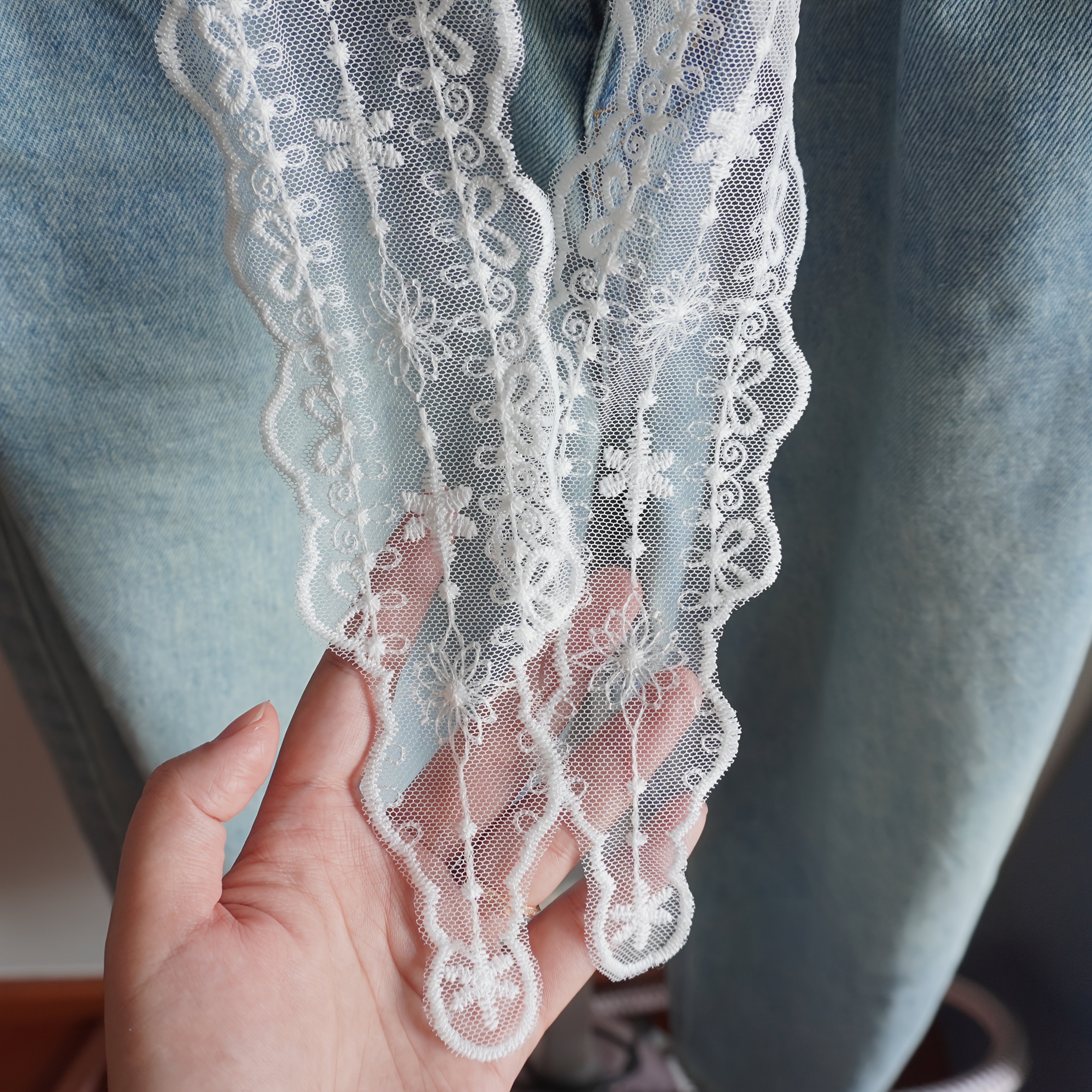 Lace Ribbon Scarf Belt Qojai White Lace Ribbon Scarf Belt Fancy Long Lace Scarf  main image 2