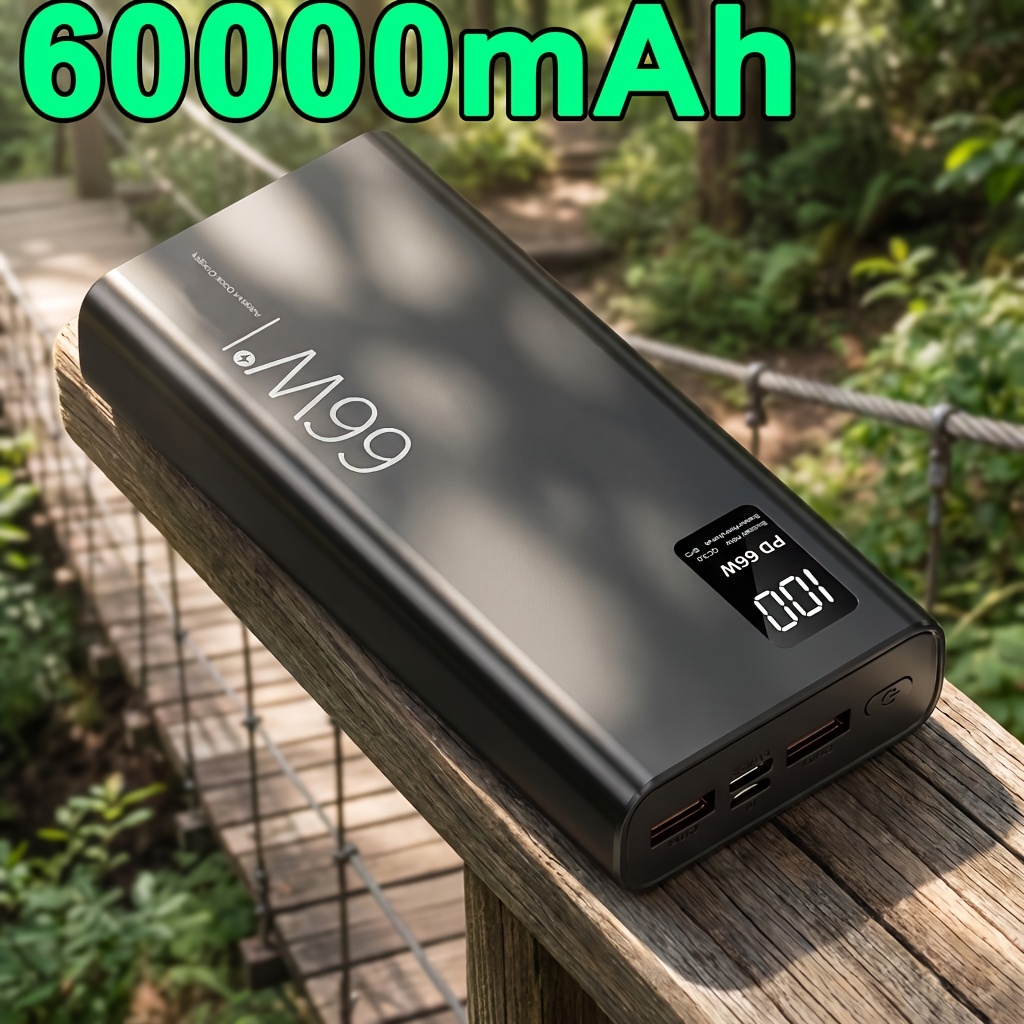 TEMU 66w 60000mah Power Bank Portable Charger, Fast Charger, 66w Fast Charging Usb C In &out/2x Usb Out With Display, Charge External Battery Pack,