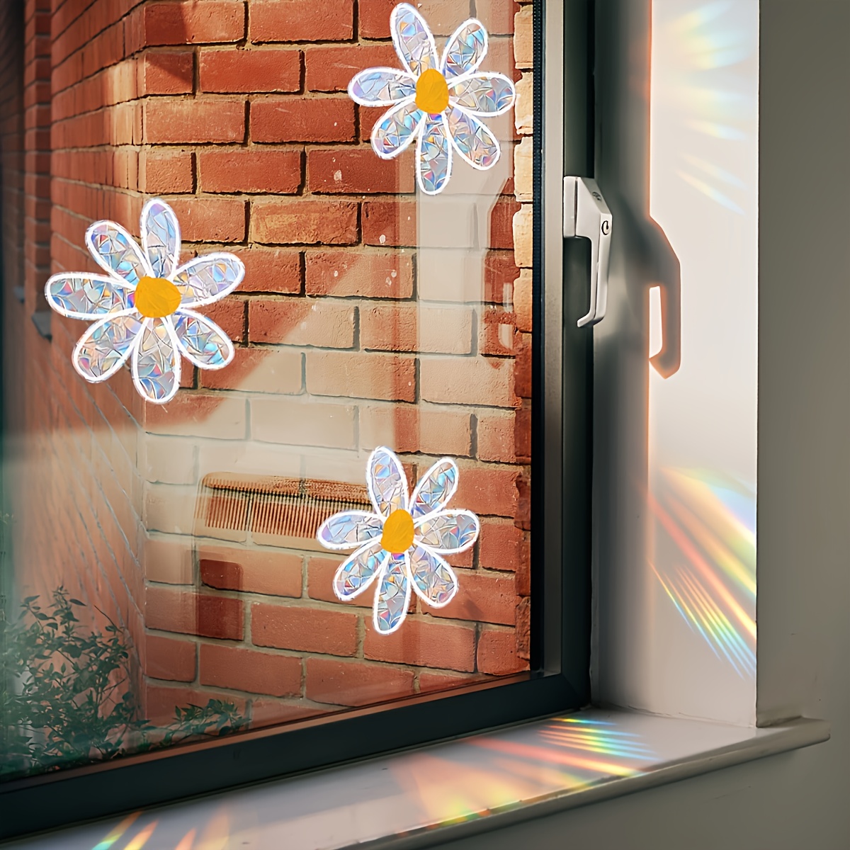 classic daisy flower rainbow sunlight static cling window decals plastic self   decorative glass stickers for windows and showcases details 0