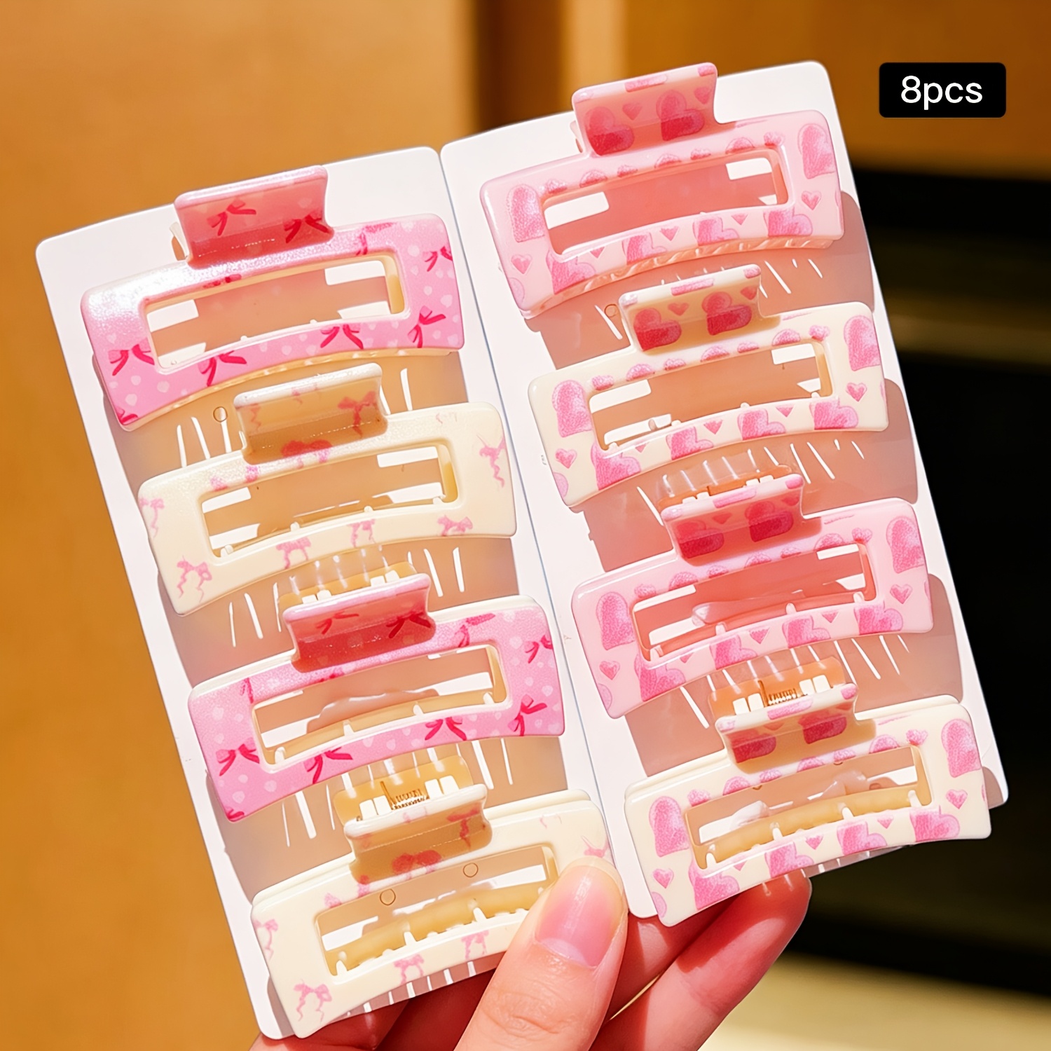 TEMU 8pcs Women's Pink Fashion Elegant Bow Hair Clips, Heart Claw Clips 2.5 Inch Small Size, Suitable For Daily Leisure, Vacation, School And Other