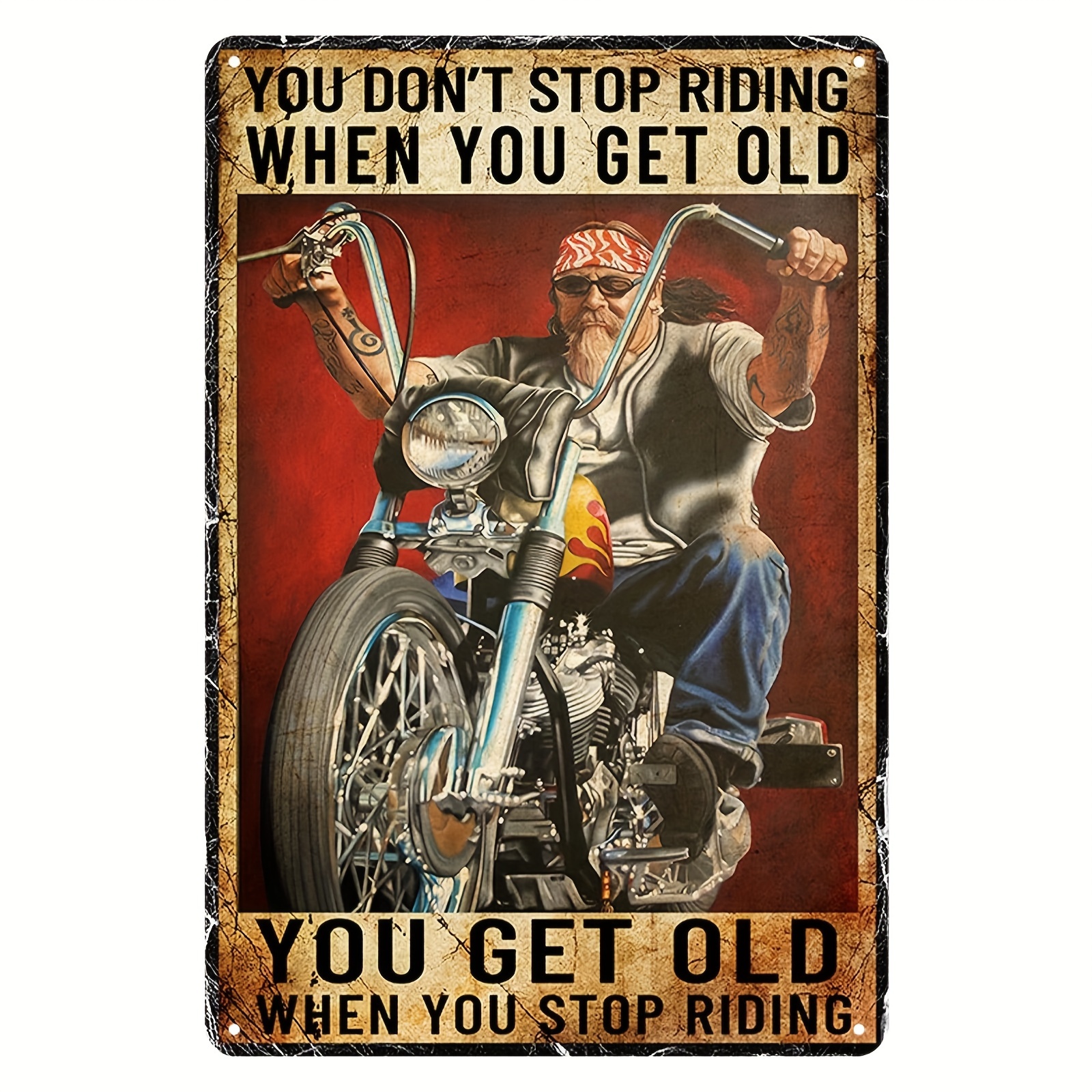 

Vintage Motorcycle Rider Tin Sign - Perfect Gift For Bikers, 'you Don't Stop Riding When You Get Old' Wall Art Decor For Man Cave & Garage