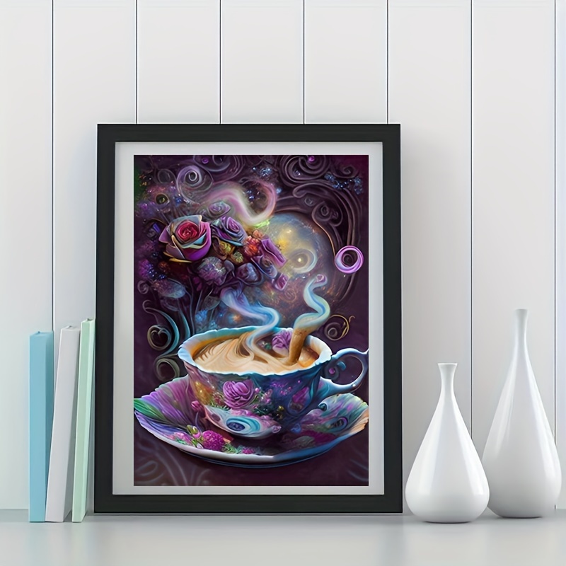 

1pc Coffee Cup Flower Pattern Rhinestone Painting Kit, Diy 5d Round Full Rhinestone Painting Mosaic Craft, Handmade Set, You Can Create Amazing Artwork, Suitable For Home Wall Decoration.(20x30cm)