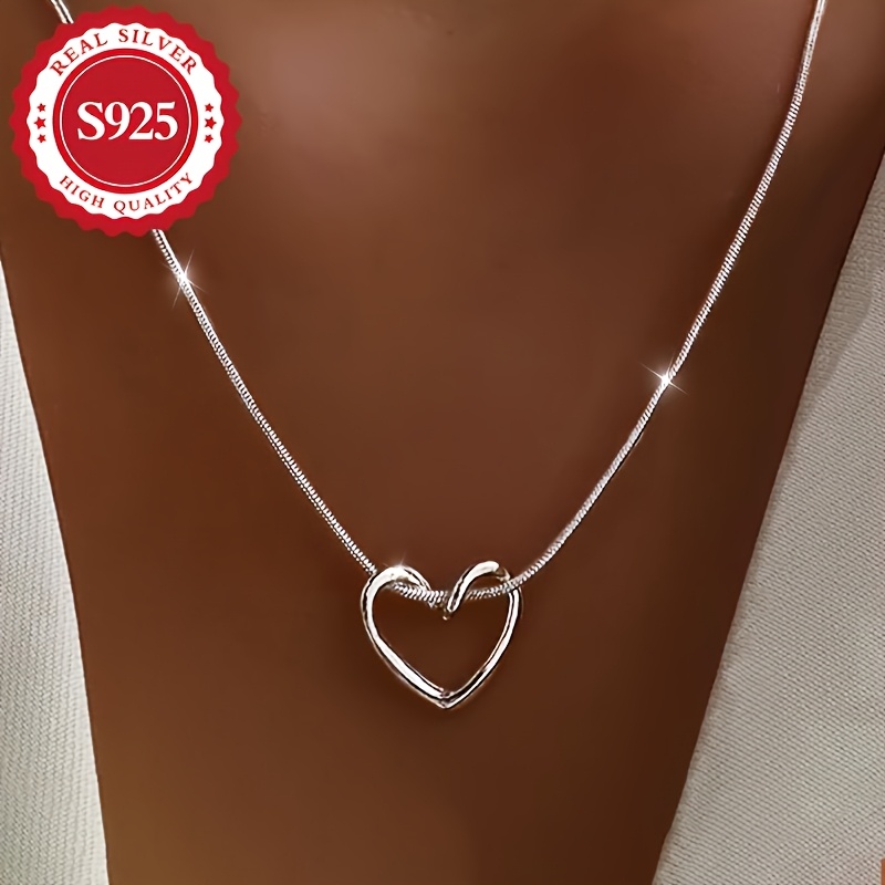 TEMU Pure Silvery -shaped Pendant With Snake Bone Chain Necklace, Delicate Chain, Exquisite , Durable Necklace, Stylish Necklace, A Gift For Her