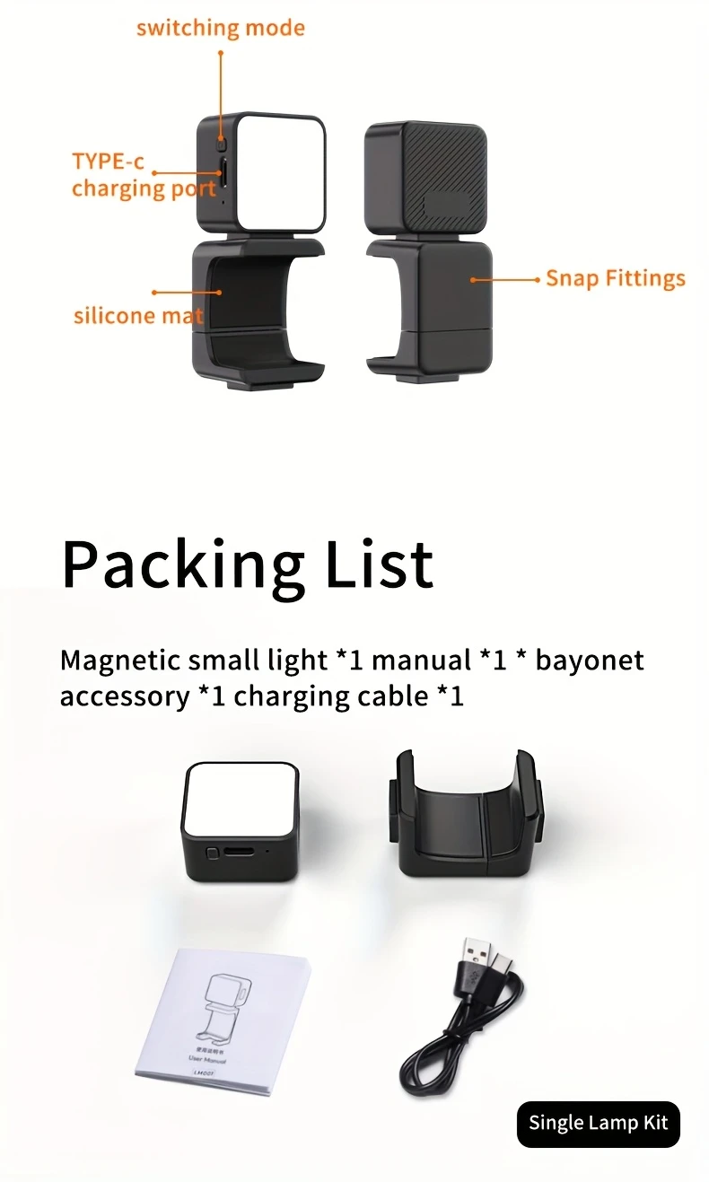 3 mini magnetic photography fill light color temperature 2500k 6000k adjustable brightness type c cable charging night portrait photography food shooting vlogging records selfie fill light details 7