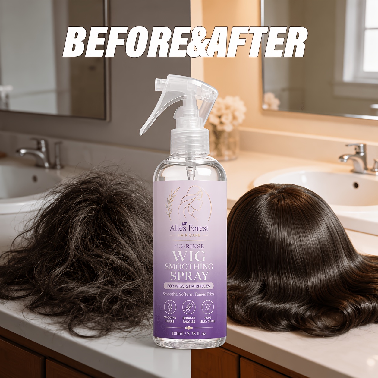 TEMU [3-second Instant Detangling] Smoothing Spray For Wigs&hair! Instant Knot Removal, Anti-static&, Universal For Real&synthetic Hair, Lightweight