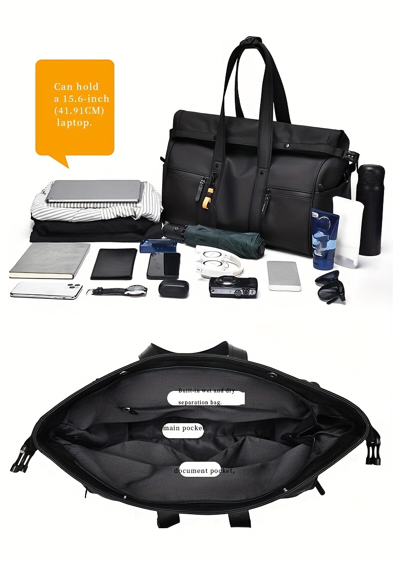 メンズ トラベルダッフル、大容量 ビジネス＆ジムトート、調節可能なショル ラップ、ブラック、旅行・スポーツ＆フィットネスに最適、ビジネストートバッグ | スリークモダンバッグ |  付きコンパートメント、トラベルトート 商品詳細 3
