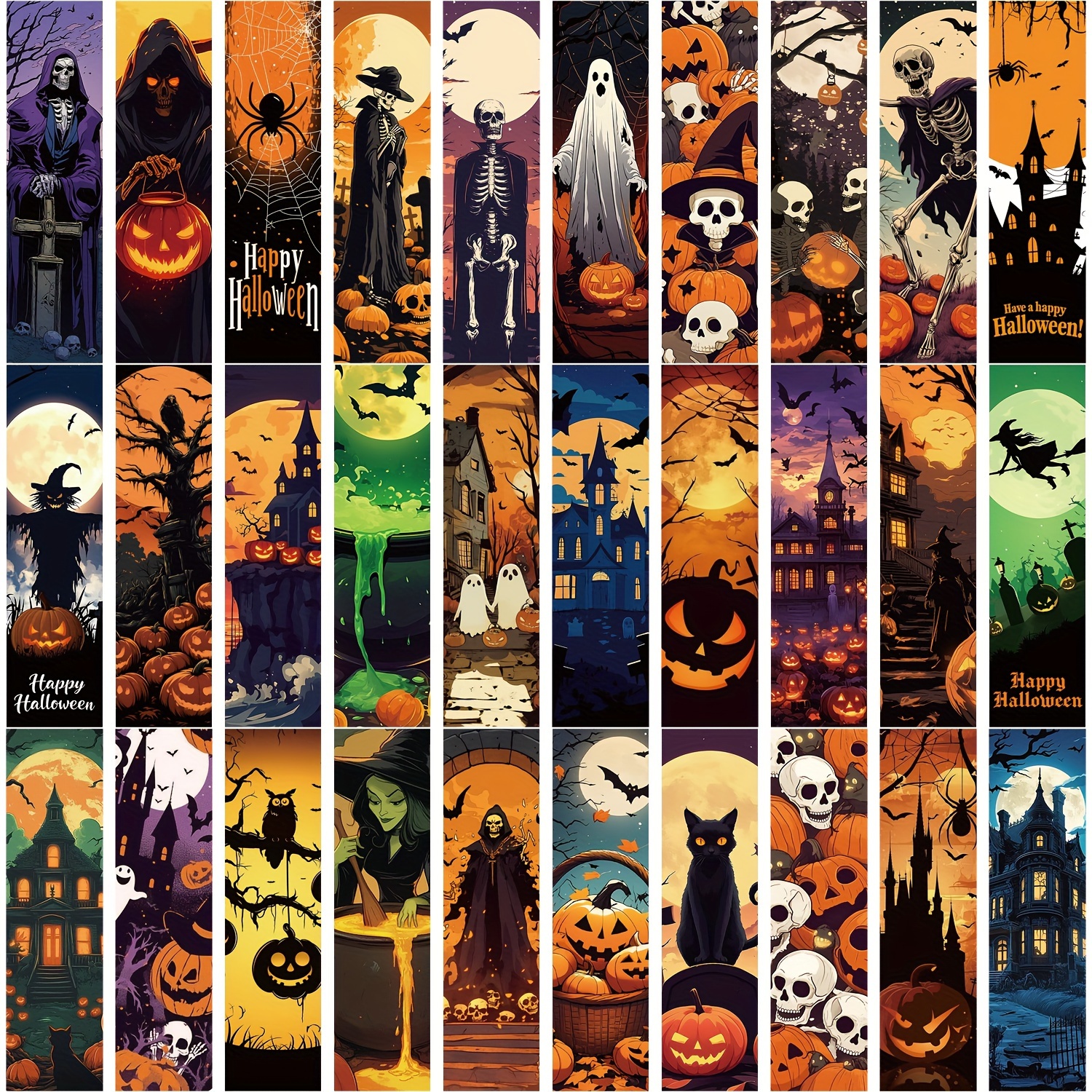 Image of 30pcs Halloween Bookmarks - Scary Pumpkin Perfect For Lassroom, Home, Crafts, Reading, Scrapbooking Bookmark