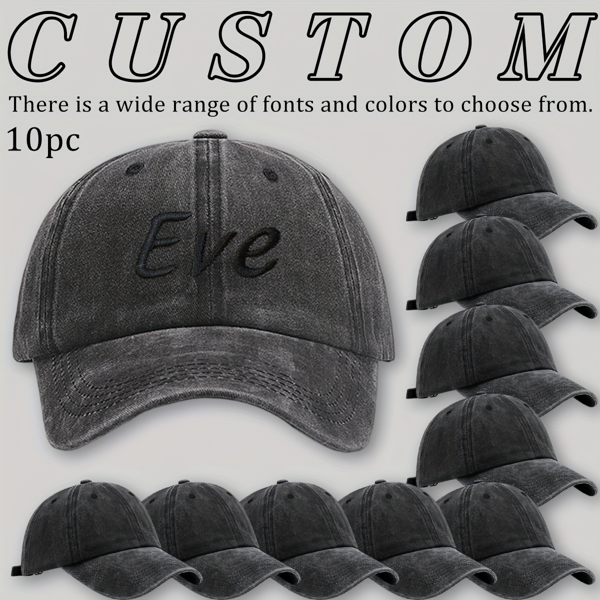 TEMU 10 pièces Casquettes de Baseball Brodées Personnalisées, Chapeaux de Fête Sur Mesure, Casquettes de Camping Personnalisées, Votre , Nom ou sur ,