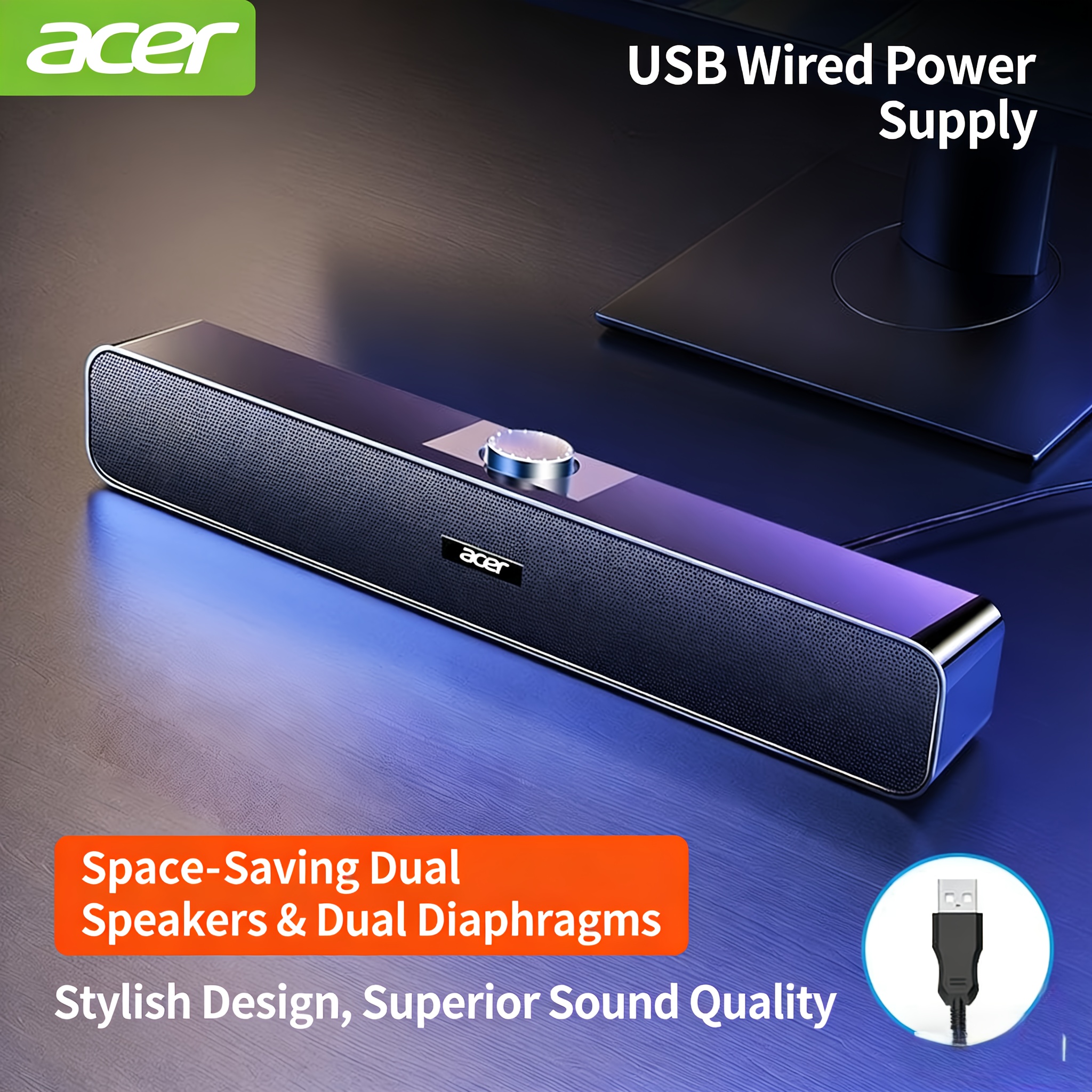 TEMU Acer Audio Speakers | 360° Sound | Dual Diaphragm With 4 Drivers | For Space | High-fidelity | Compatible With Laptops And Desktops | Suitable