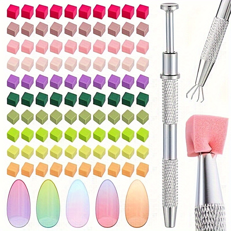 

100pcs Mini Replaceable Nail Sponge Blocks, Suitable For Gradient Nail Art Sponge Nail Tools, Nail Supplies Nail Accessories 100pcs Color Sponge With Box + 1 Pen