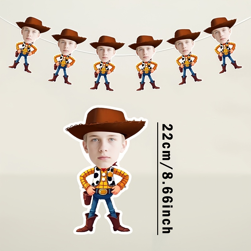 TEMU 6/12 piezas de pancarta colgante personalizada de vaquero , tu imagen, pancarta de disfraz , decoración de mesa de postres con temática de