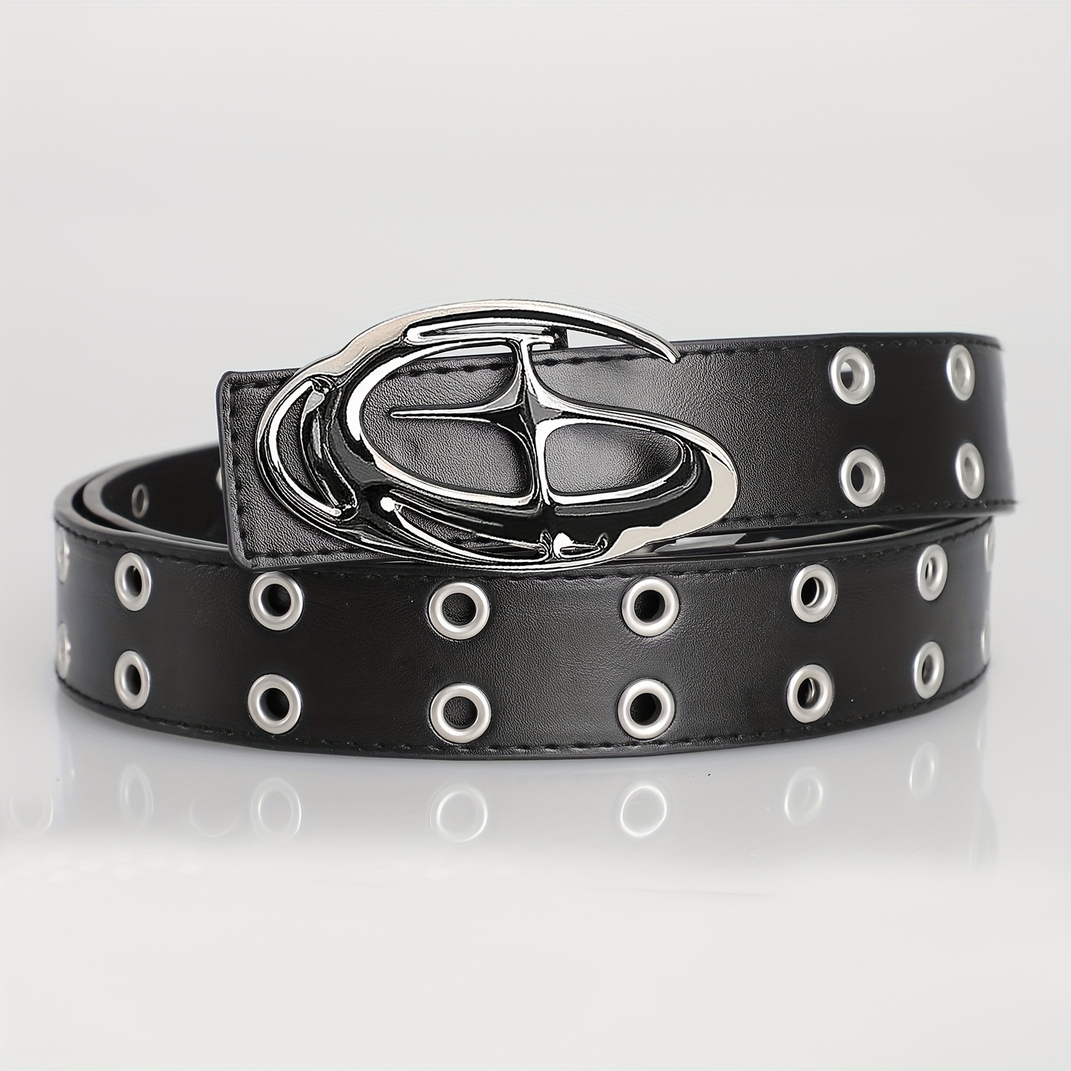 Y2k black faux leather belt Y2K Triple Skull Studded Black Belt Black faux Punk Rock  main image 3