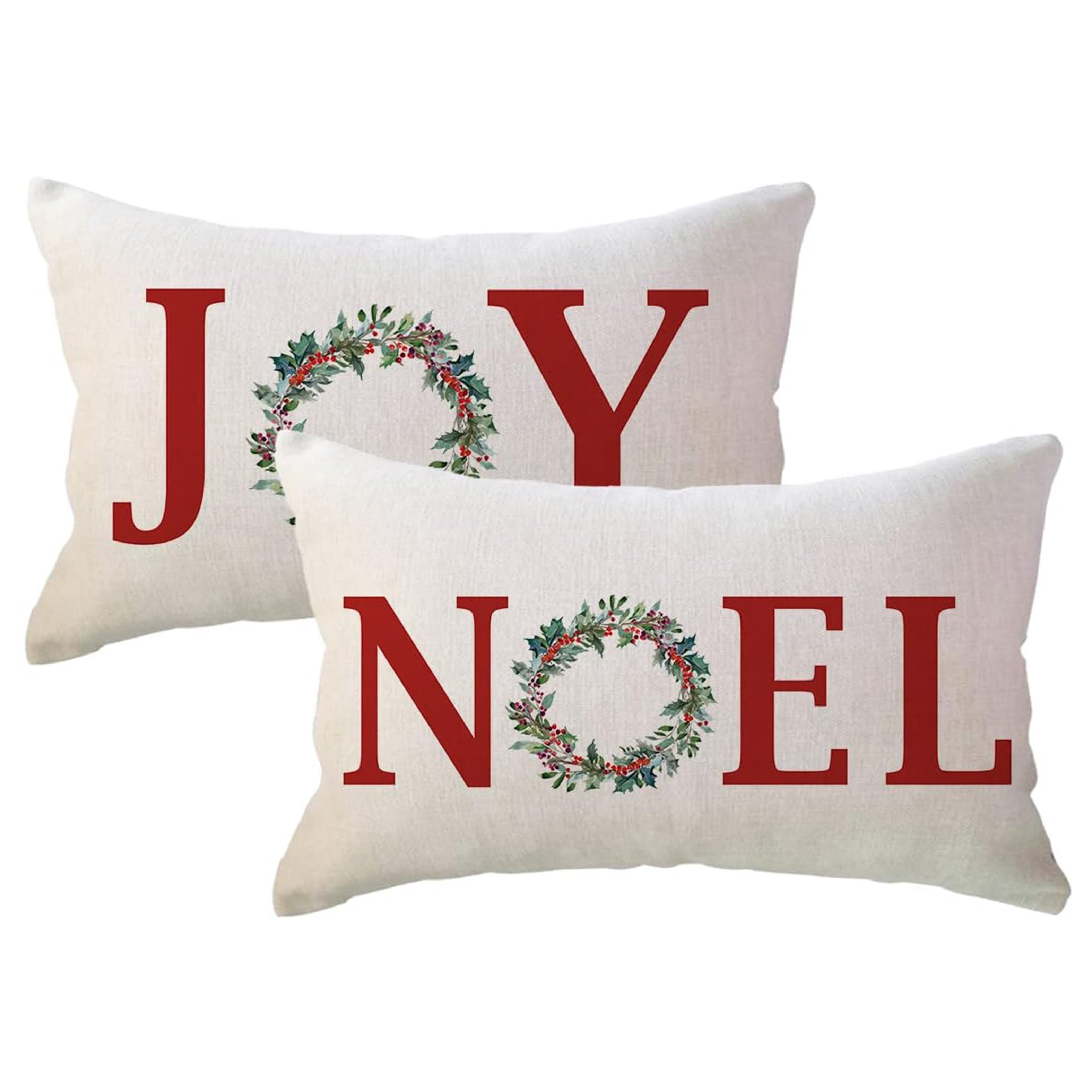 

2pcs Joy/ Christmas - Red Cushion For Sofa & Porch, ( Inserts Not Included), Christmas Decor