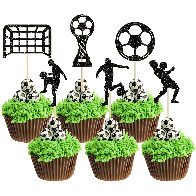 Set Of 24 Glittery Soccer Ball Cupcake Toppers, Perfect For Decorating Cakes At A Football-themed Birthday Celebration For Men