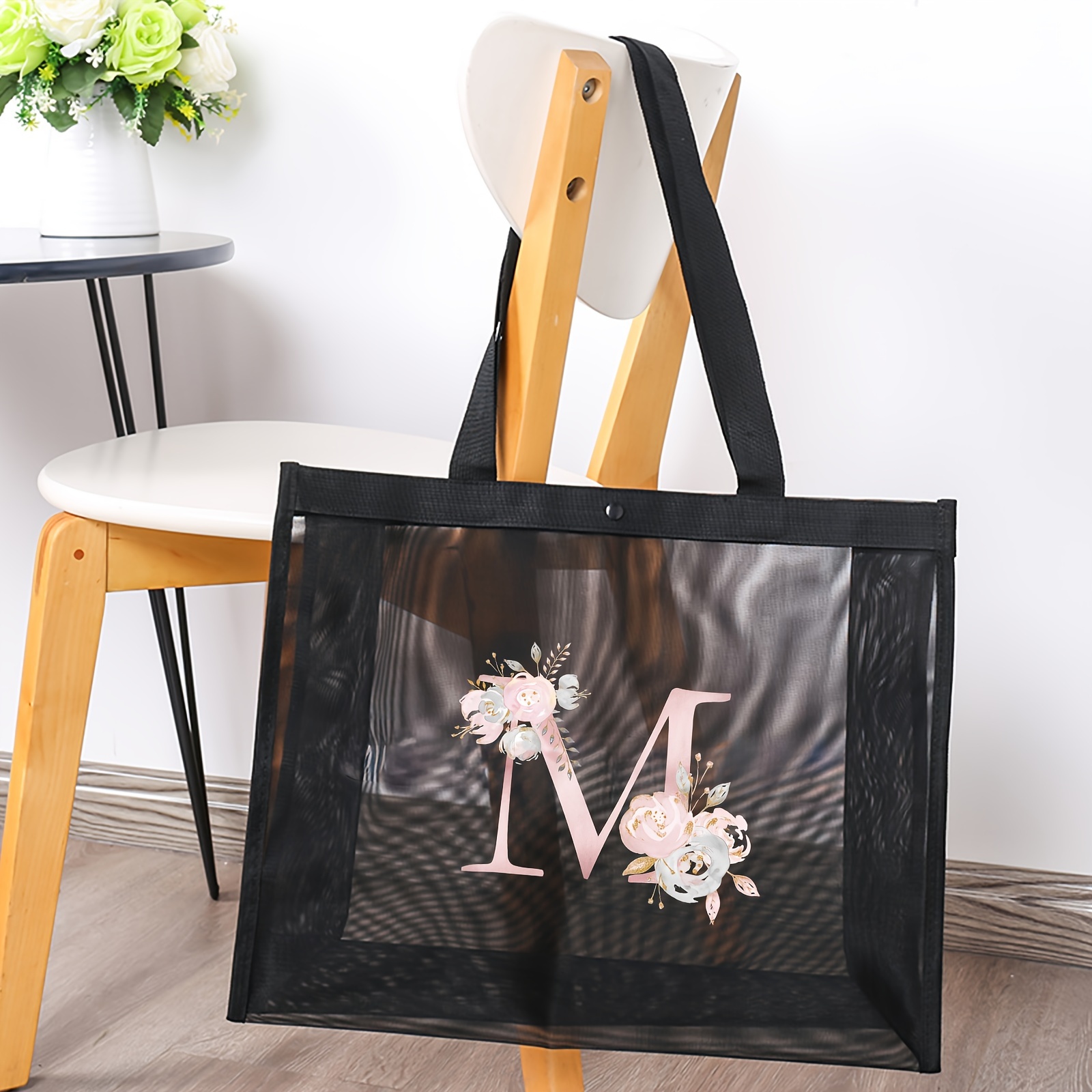 1pc bolsa red compras estampado rosa 'm' en negro bolso Temu