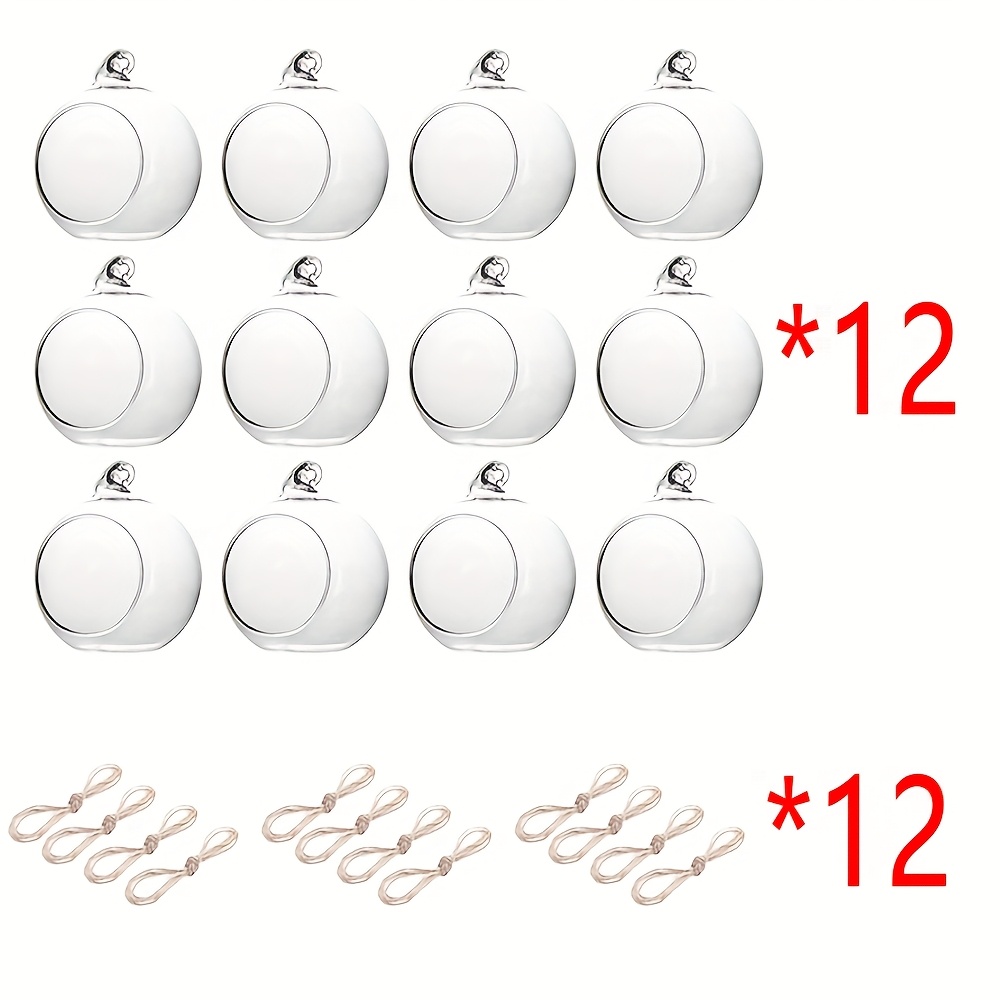 E-shop 12 Hängende Glas-Teelichthalter, 24 Stück (12 Glas-Kerzenhalter + 12 Juteseile) – Mini Transparente Glaskugel-Kerzenhalter, Ideal für