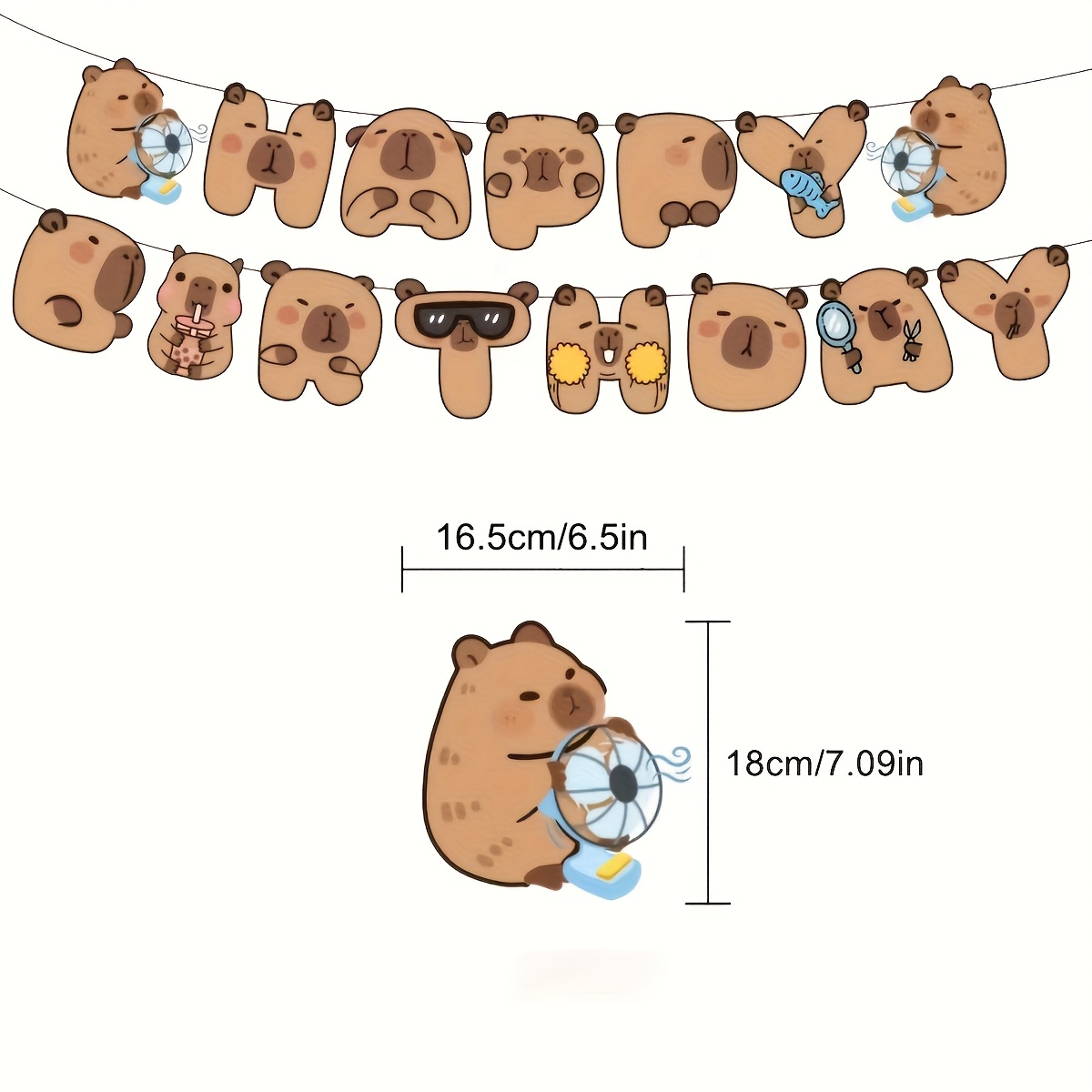 Image of Cute Capybara Happy Birthday Banner - Cartoon Party Decoration With Animal Designs, Paper Pull Flag For ' Birthday Celebrations, Room Or Entrance Decor