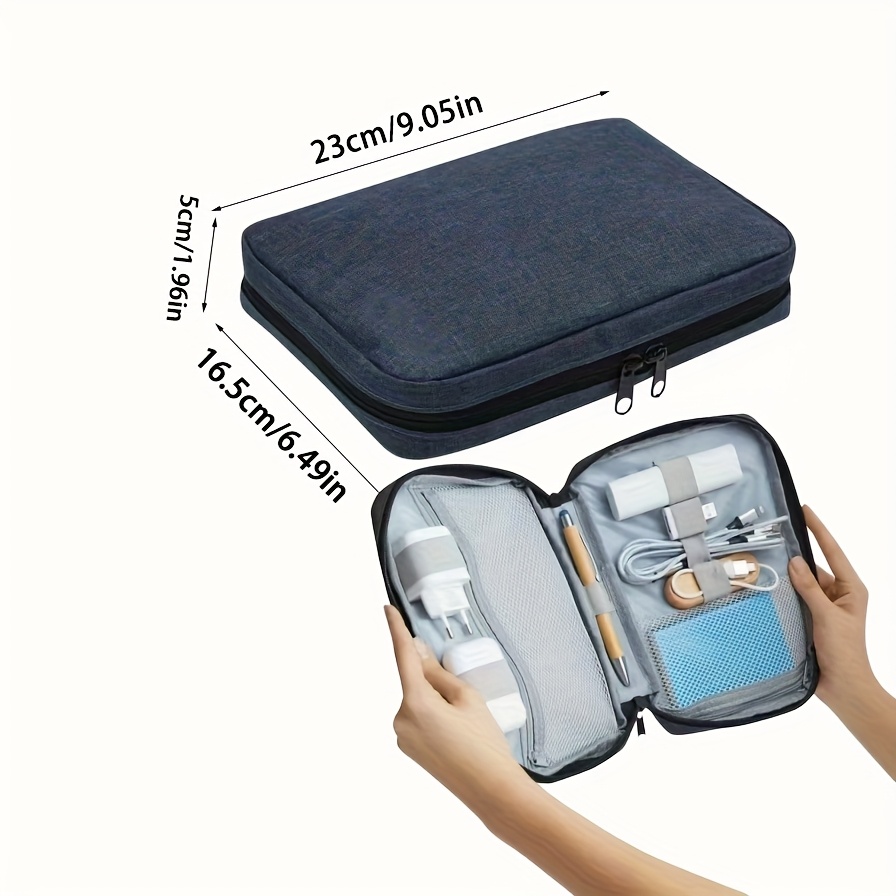 TEMU Bolsa de organización y almacenamiento de viaje portátil multicapa, bolsa para guardar cables de adecuada para cargadores, cables, teléfonos