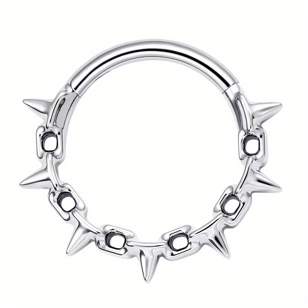 TEMU 1pc Fashionable Full-body Steel Segmented Joint Nose Ring, Punk Style Earring With Chain Design, Spike Septum Piercing, Suitable For Nostril And
