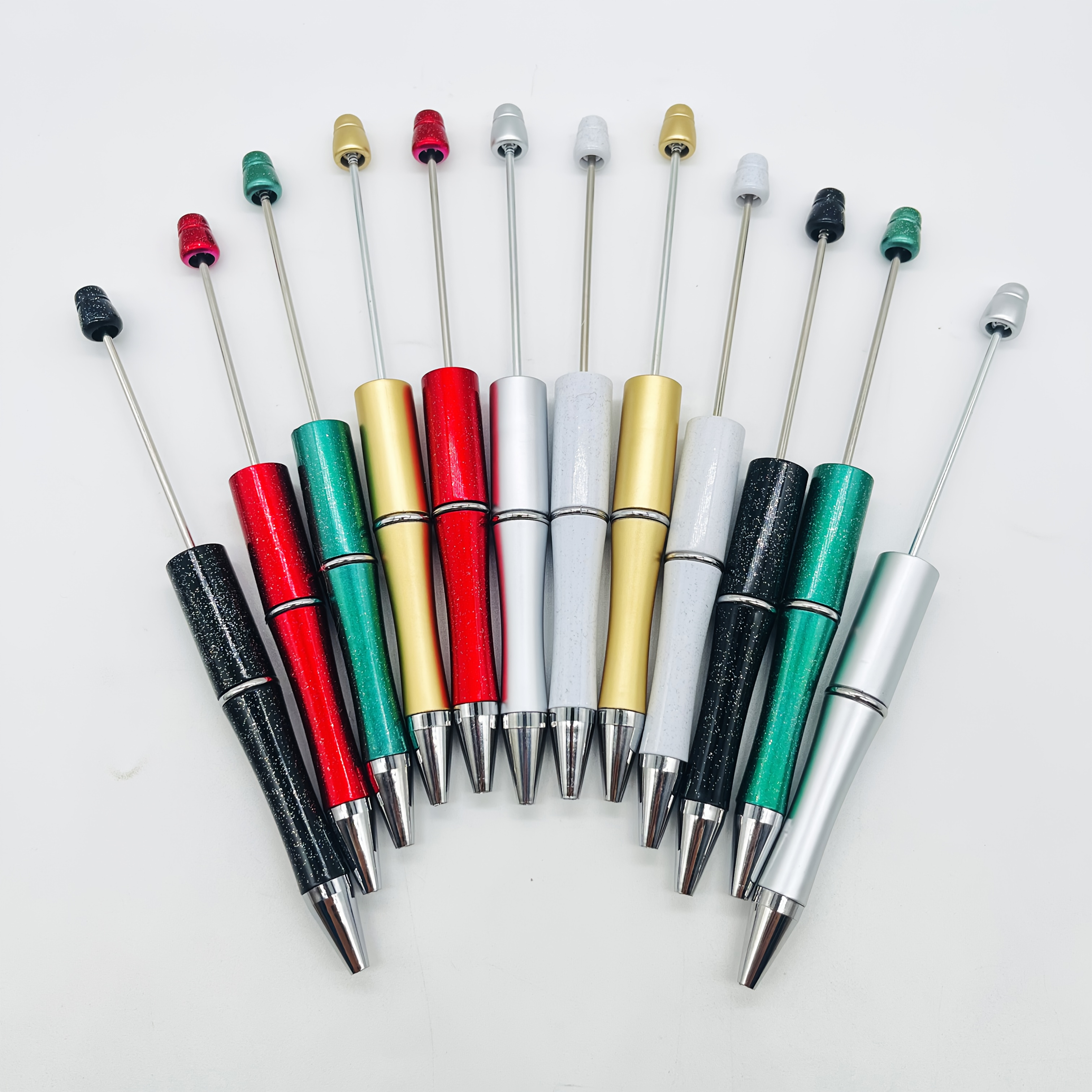 Image of 12pcs Christmas-themed Colored Bead Pens, Cute Round Pens, Back-to-school Gifts, Office And School Stationery