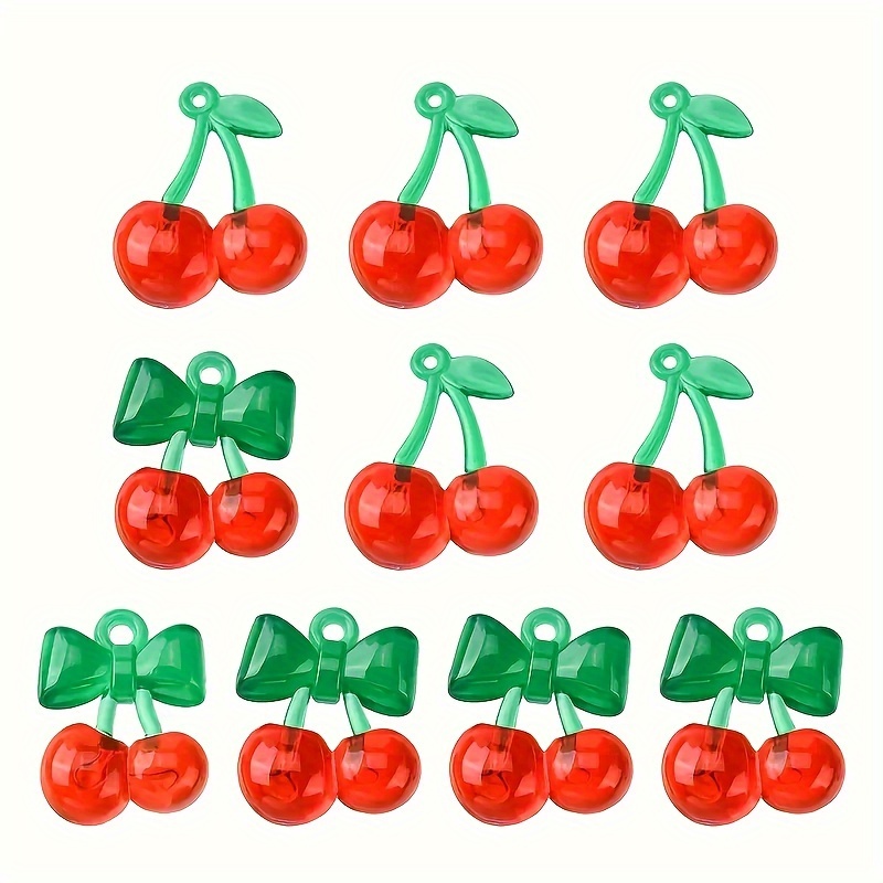 6pcs Cherry Pendant Summer Style Fruit Charms For Earrings, Necklaces 