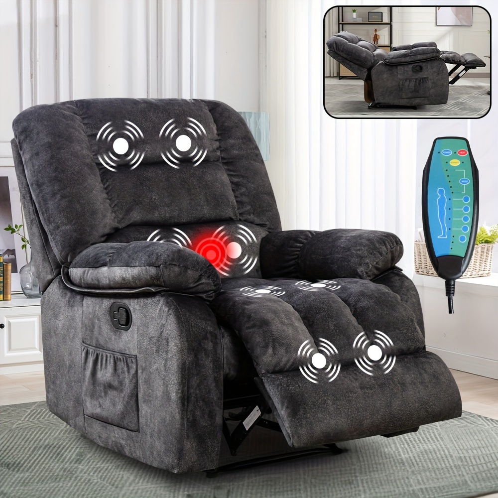 

[ Massage Recliner] Oversized Massage Recliner - , Single Upholstered, Fabric Manual Recliner With Footrest, Remote Control And