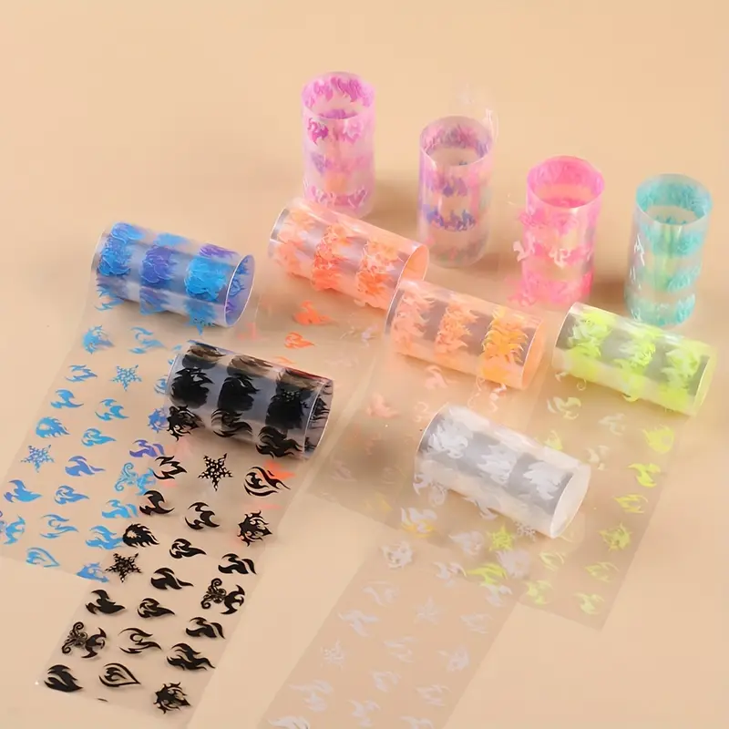 10 rolls box fluorescent fire flame transfer nail foil neon luminous torch light starry sky paper hanging decoration sparkle nail foil decoration manicure pack 1 box boxed starry sky paper b121 details 3