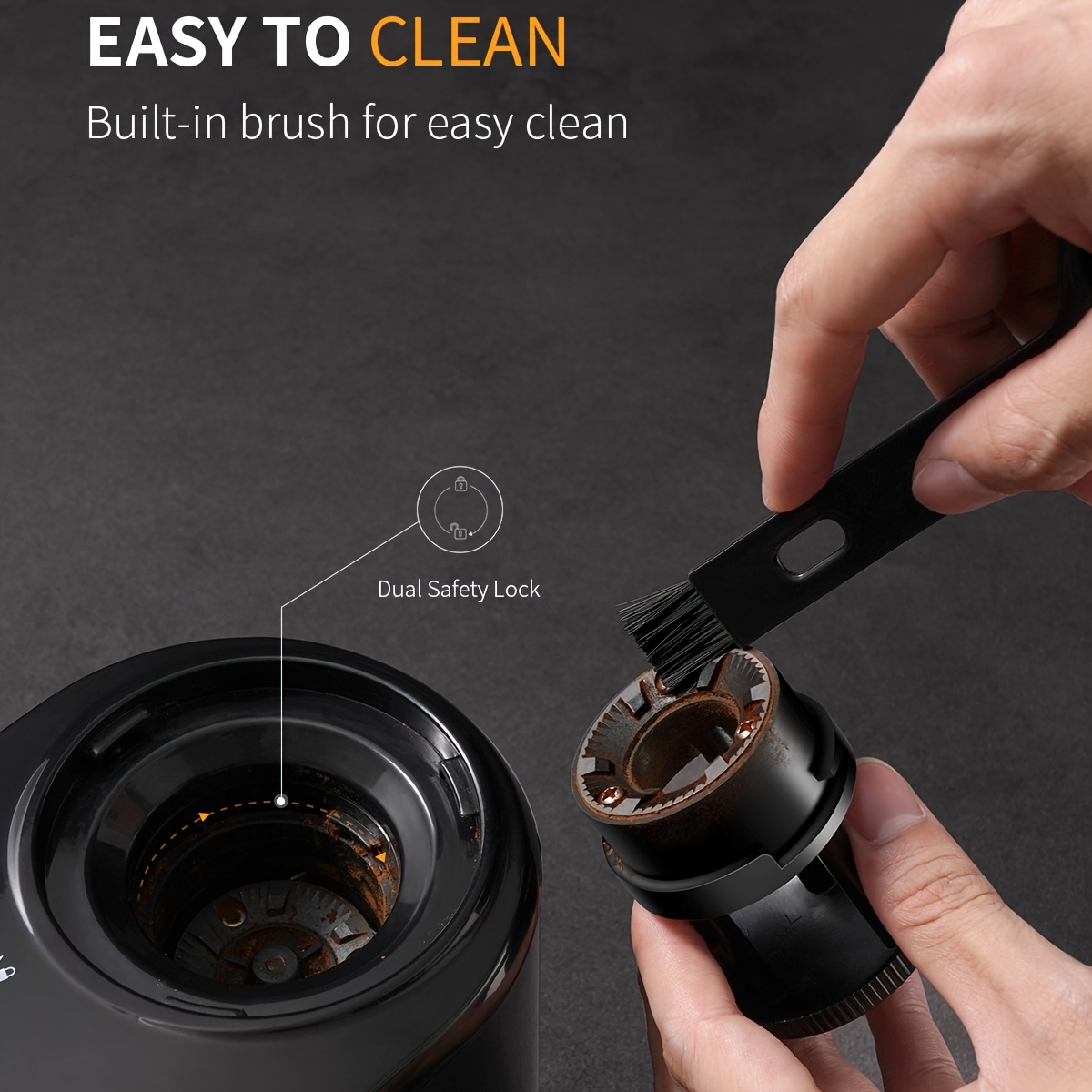 Electric Coffee Grinder With Adjustable Burrs, 16 Precise Grinder Settings For 2-14 Cups, Black.