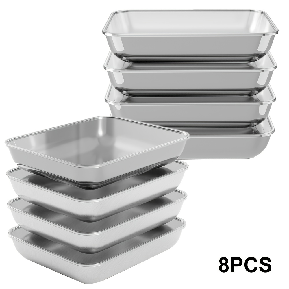 TEMU 8/4pcs Stainless Steel Food Storage Container Set - Square, Manual Lid, Hand Wash - Perfect For Meal Prep And Outdoor Picnics, Food Portioning,