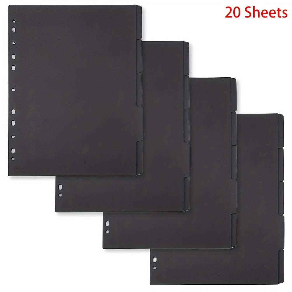A4 Black Paper Binder Dividers With Tabs - 4 Sets, 20 Sheets, 11-hole Write-on Index Dividers For School, Office, And Notebook Organization