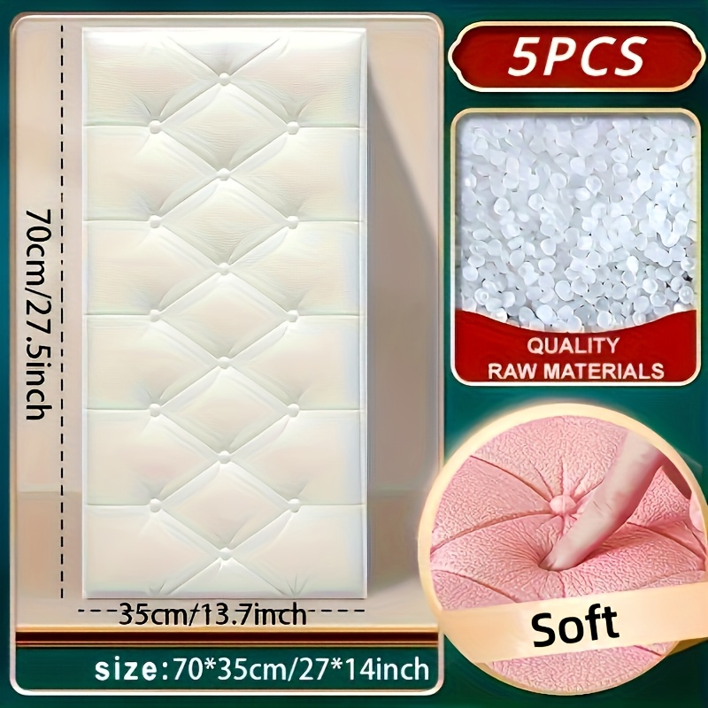 TEMU 5 pezzi di pannelli murali 3D autoadesivi a forma di diamante - Protezione morbida anti-collisione per testata letto, adesivi murali facili da