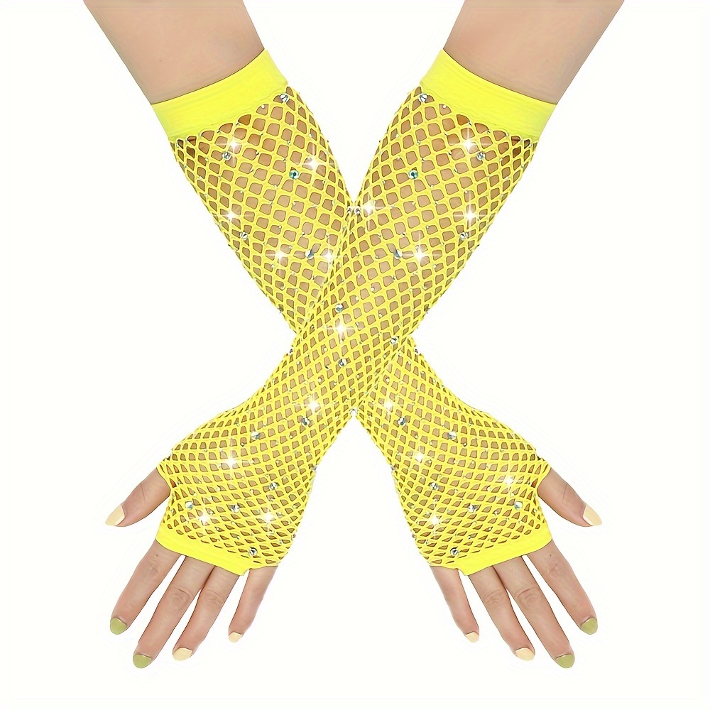 2pcs Rhinestone Party Mesh Net Elastic Gloves
