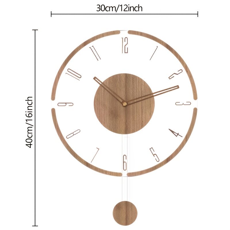 TEMU 1pc, Easy And Transparent Swing Wall Clock, Modern Creative Wooden Pointer Clock, Silent Clock, No Ticking. Suitable For Living Room, Bedroom,
