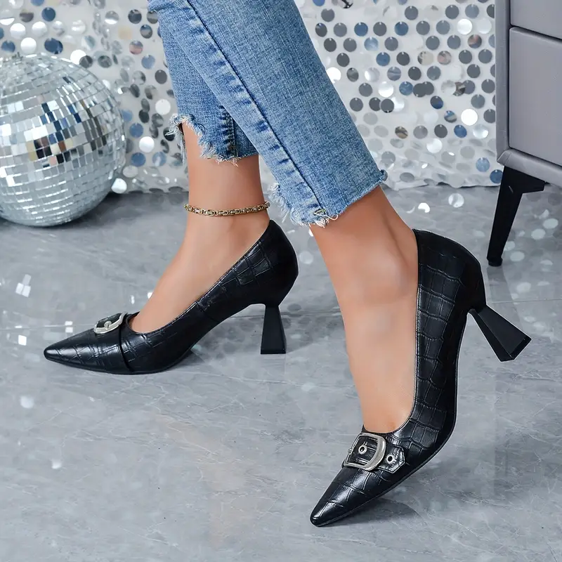 elegant womens solid black pointed toe kitten heel pumps - Temu elegant womens solid black pointed toe kitten heel pumps - Temu