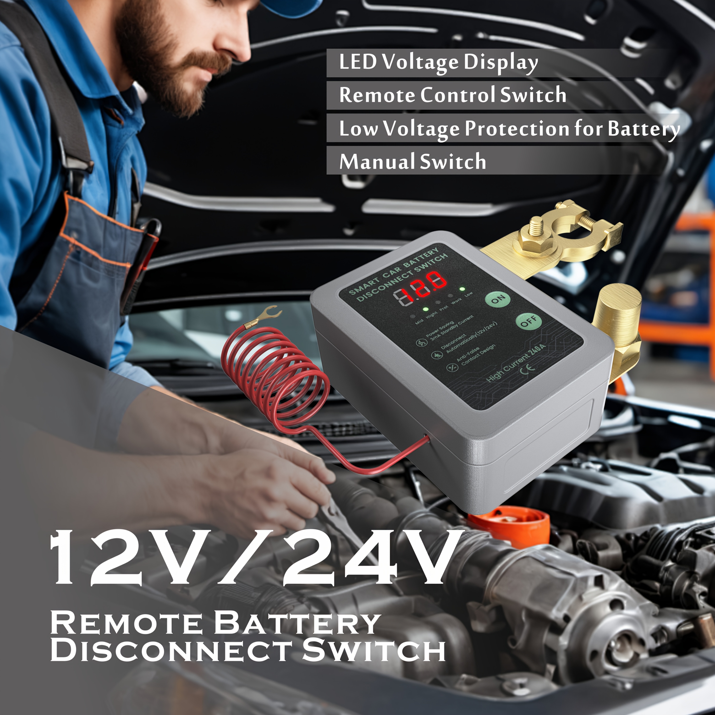 Interrupteur De Déconnexion Batterie 12V/24V - Pour Voiture, Bateau, Camping-car - Jaune