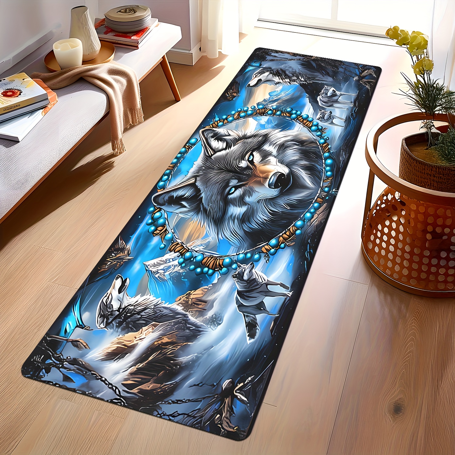 E-shop Ein Vintage Blumen Wolfspack Design Langer Laufteppich, geeignet für , Veranden, Küchen, Waschküchen, Nachttischbereiche in Schlafzimmern, ,