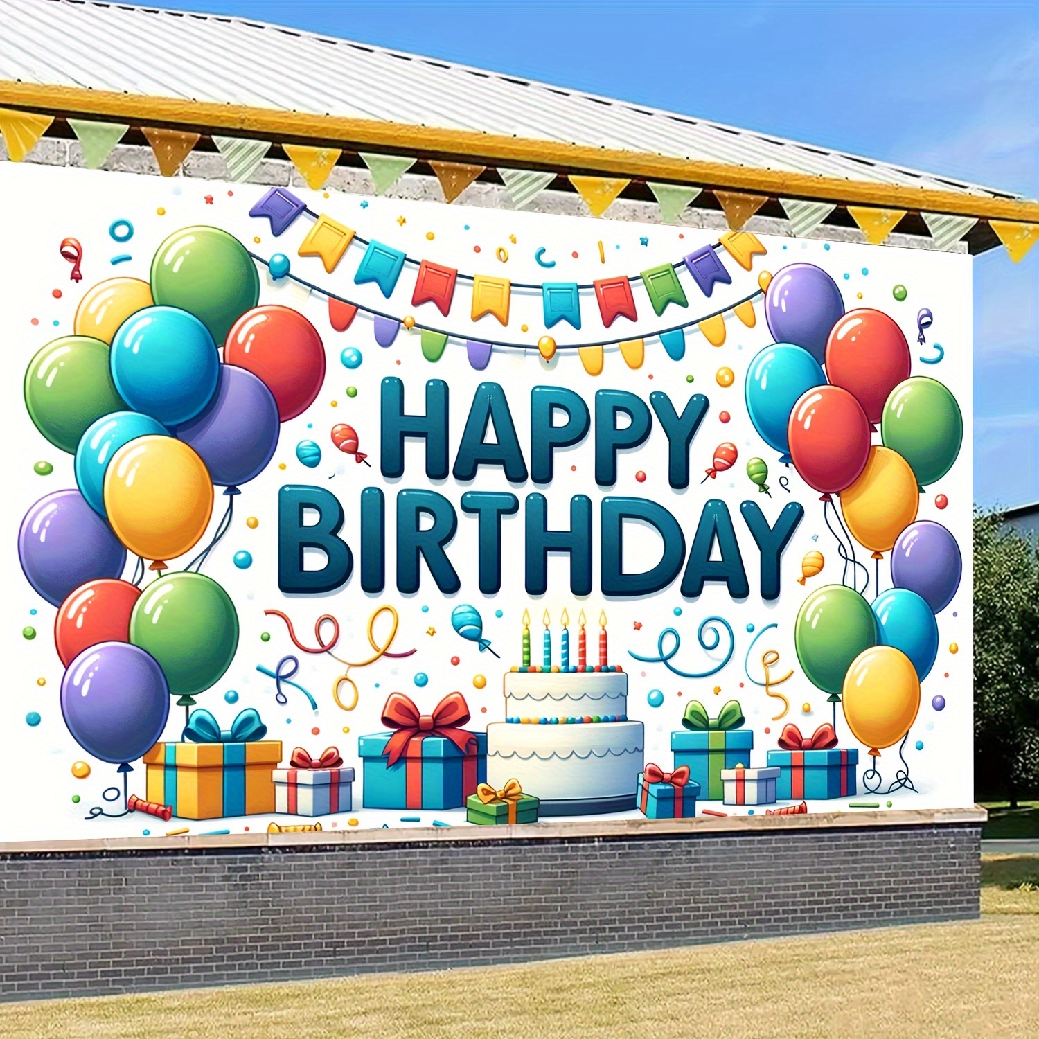 

Banner - Balloon & Cake Design, Polyester, Use For Parties, No Power Needed