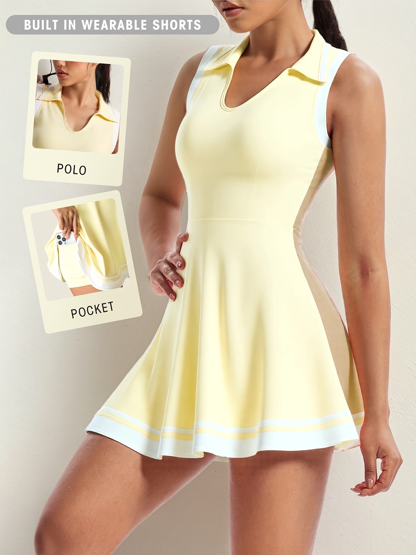 Women's * Breathable 2pcs Set: Sleeveless Dress + *-Lifting Anti-Slip  Shorts with Pockets, Fitness Running Outfit for Commuting and Outdoor Wear