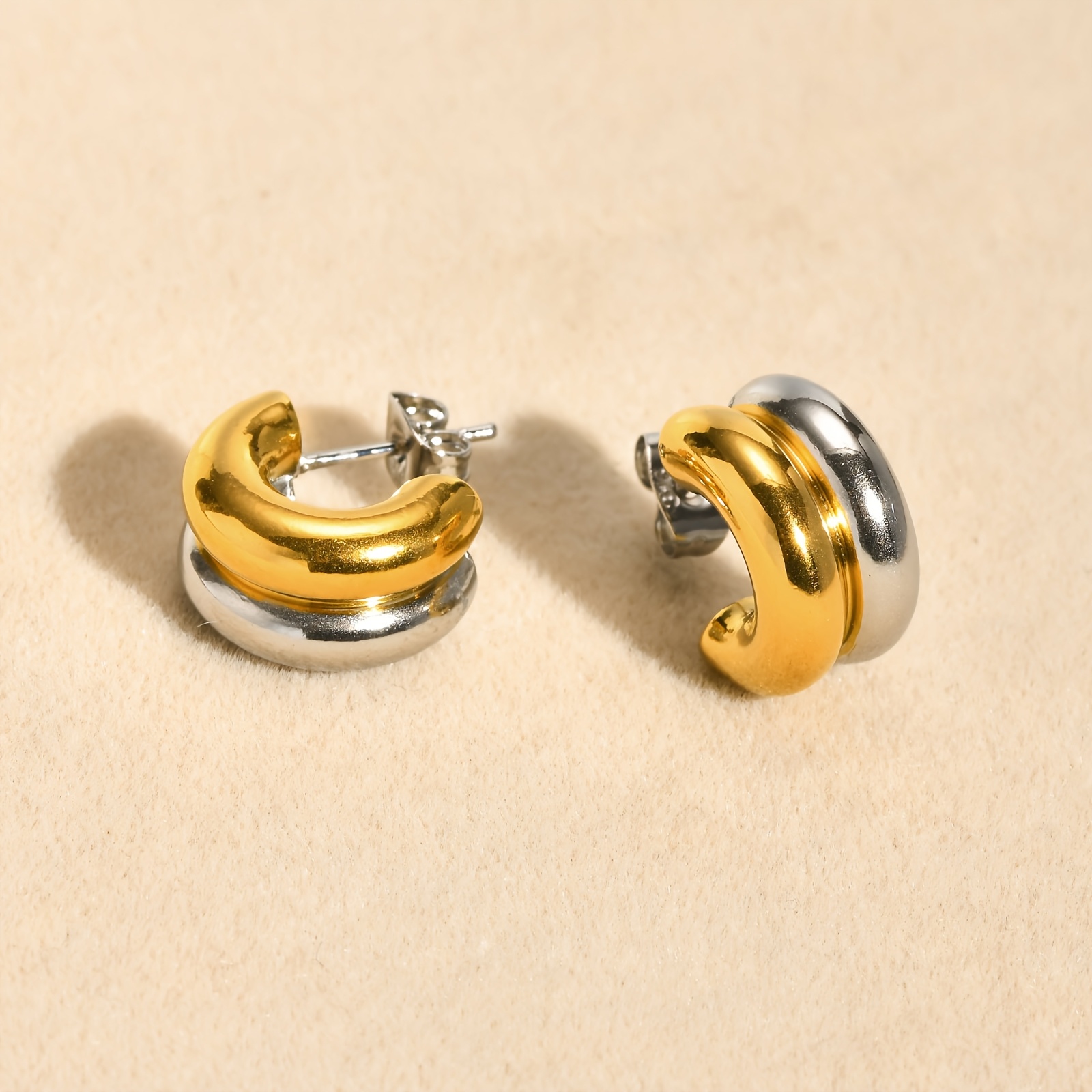 TEMU Boucles d'oreilles à chaîne à franges de C bicolores (1 paire) - Parfaites pour , cadeau de Noël idéal pour la