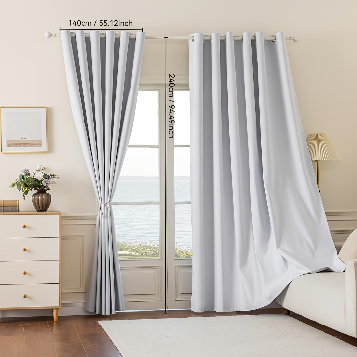 TEMU 2pcs Rideau Prêt à l'emploi Couleur Unie 100% Bloque , Isolation Thermique, Anti-Soleil, avec Trous, Facile à Installer, Convient pour Salon,