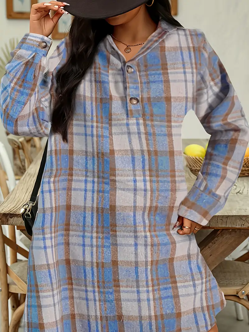 beige check pocket detail long sleeve shirt dress Quince Women's Stretch Sweater Fleece Shirt Dress, Oatmeal Check, Size XS, Recycled Polyester